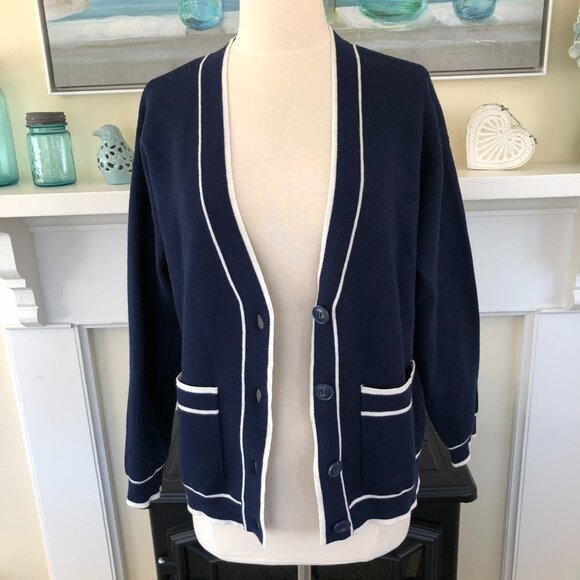 Truth Navy Blue Cardigan with White Trim Size Medium - Picture 7 of 10